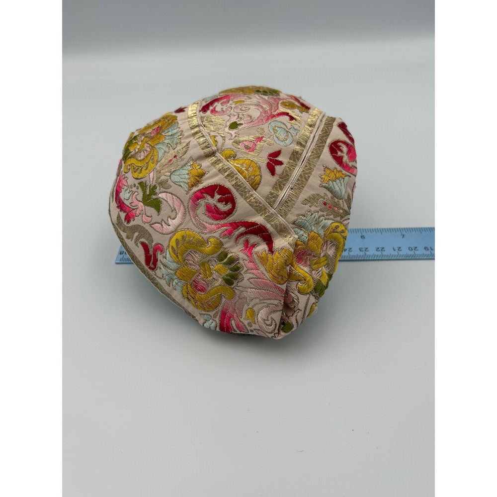 Vintage Jo Bailey Hats Embroidered Floral Pillbox Fascinator Gold Metallic Pink - Picture 13 of 13